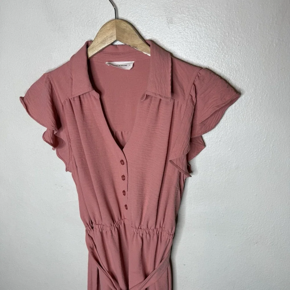 Lucky Brand Pink Cap Sleeve Shirt Midi Dress Womens Small Tie Collared Feminine‎